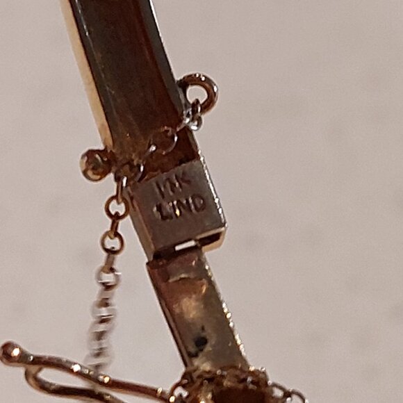 vintage garnet and pearl 14K oval hinged bangle bracelet - Picture 5 of 7